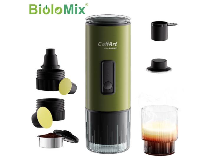 BioloMix – cafetière Portable 3 en 1, USB/12V, pour expresso de voyage, pour dosettes Nespresso Dolce Gusto et café en poudre