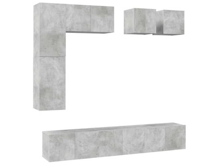 Makastle 8-TLG. TV-Schrank-Set Betongrau Holzwerkstoff Wandmontage