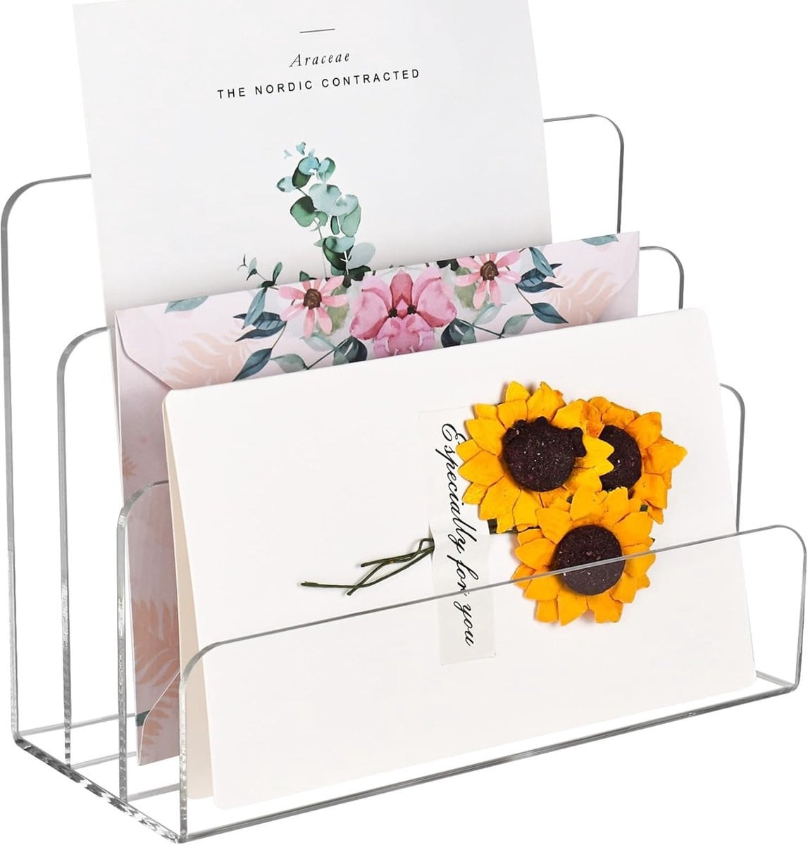 Letterhouder van Acryl met 3 Compartimenten - Document Organizer voor Kantoor en Bureau voor Visitekaartjes en Postkaarten