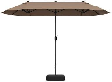 Costway 13FT Double-sided Patio Twin Table Umbrella with Crank Handle-Tan