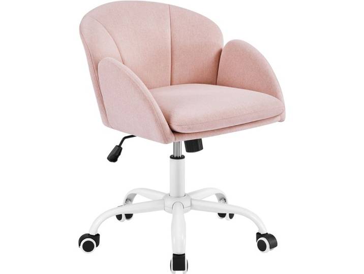 Yaheetech Chaise de Bureau à Roulettes Design Fleur en Tissu Effet Lin Réglable et Inclinable pour Chambre Rose Clair