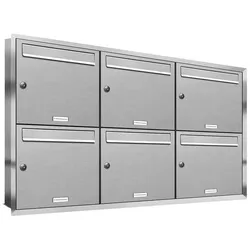 AL Briefkastensysteme 6 Fächer Premium Edelstahl Unterputz Briefkasten Anlage für Post A4, modern, robust, wetterfest, Artikelnummer: 331T6U3