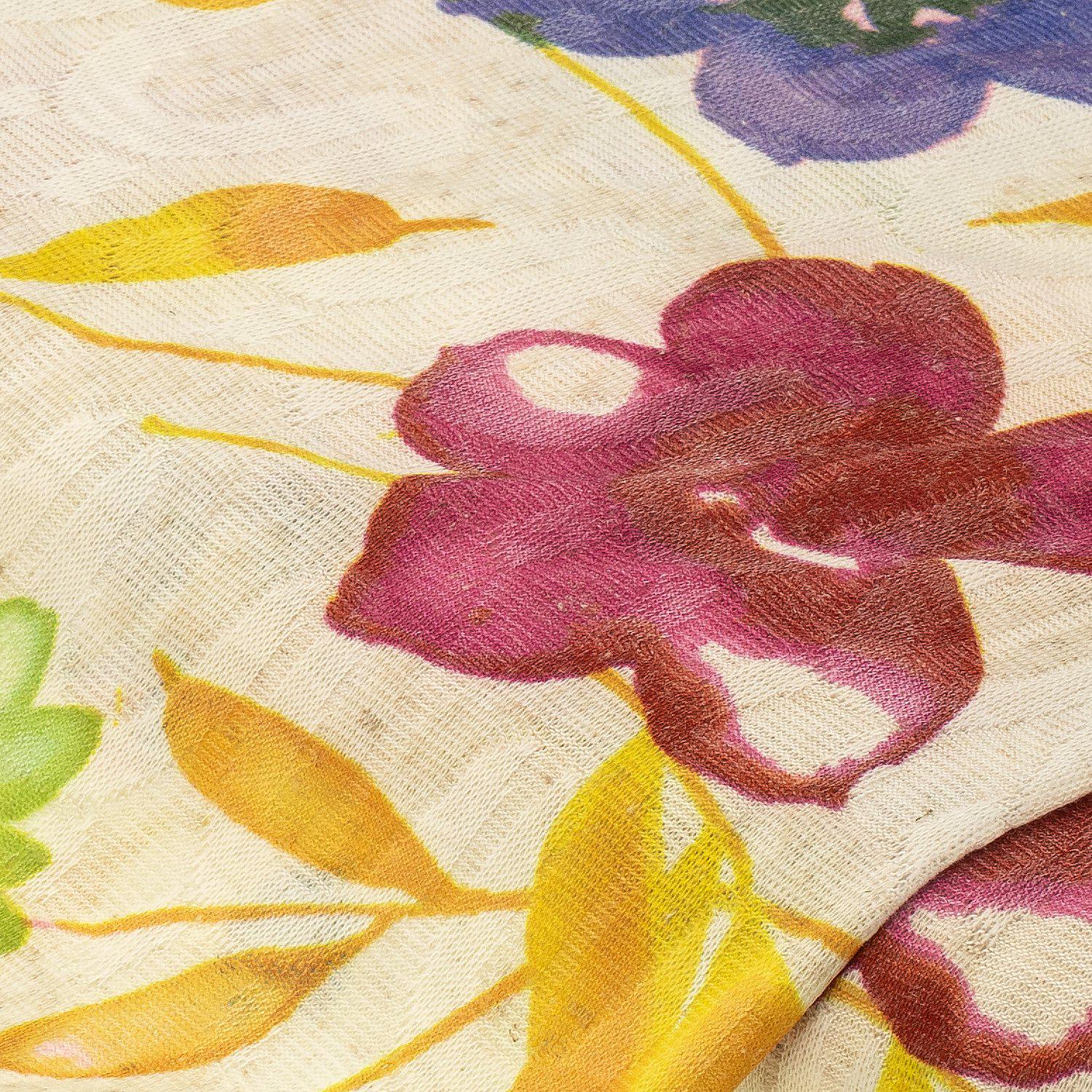 Strickstoff "Blumen", wollweiß/bunt