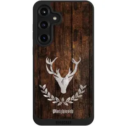 Nivocase Handyhülle für Samsung Galaxy S25+ Hülle NIVOpure Case Schwarz Hirsch Holz Holzoptik (Samsung Galaxy S25+), Smartphone Hülle, Schwarz