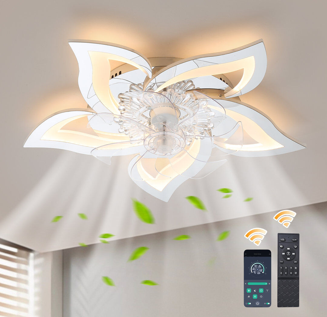 Blue Elephant Izzabella 7- Blade Reversible LED Dimmable Ceiling Fan with Light and Remote Chrome/Clear 30cm