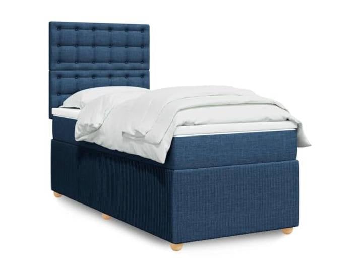 RJPLMFV Lattenrost mit Matratze, Blau, 100 x 200 cm, Polyestergewebe Individuelle Taschenfedern, verstellbares Kopfteil, abnehmbarer Topper, atmungsaktiver Komfort