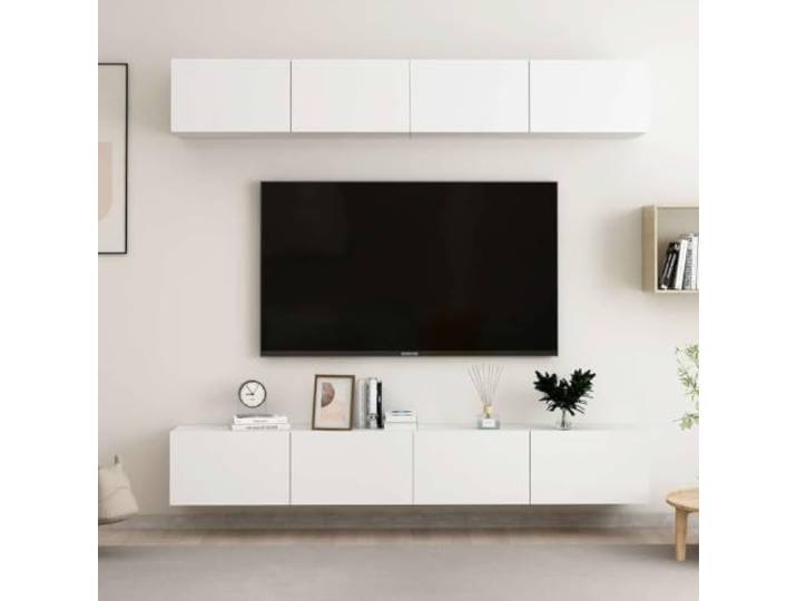 HEFZGDB TV-Schrank-Set 4 STK. Weiß 100x30x30 cm Holzwerkstoff Wandmontage mit Staufächern für Bücher und Medien