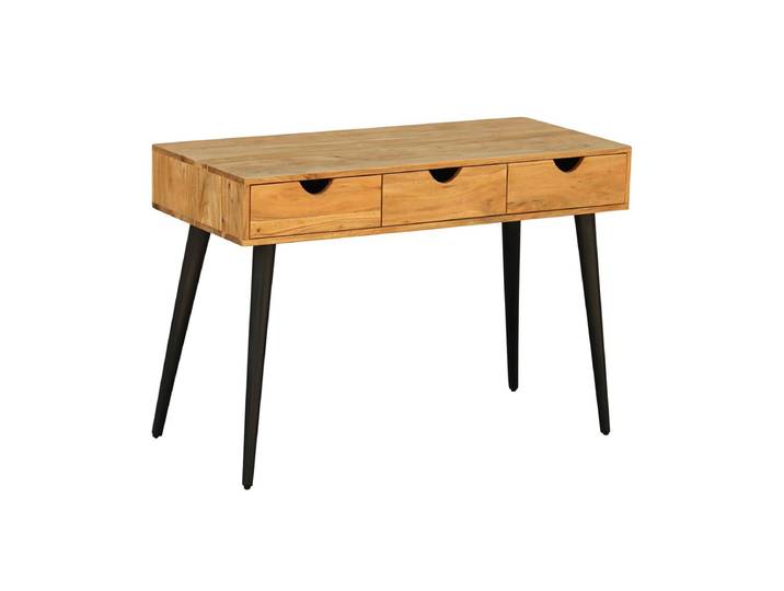 Schreibtisch Holz PIAF mit Schubladen 110 x 50 x 76 cm natur/schwarz