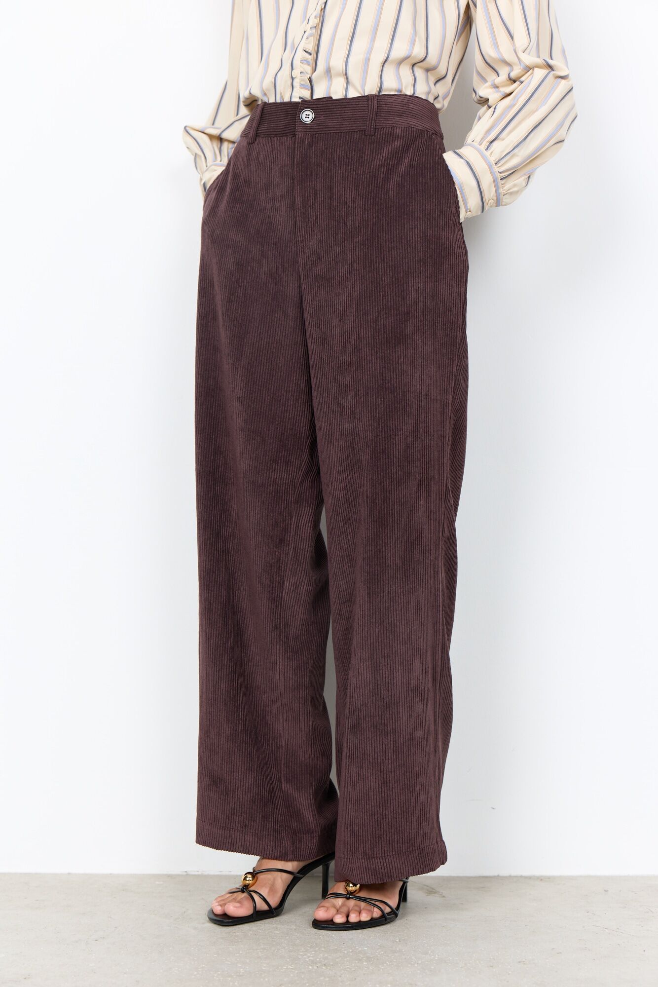 Cordhose SOYACONCEPT "SC-BINDI 19-C", Damen, Gr. 42, N-Gr, braun (chocolate plum), Cord, Obermaterial: 90% Polyester, 10% Polyacryl, normal, Hosen Cordhose, Materialmix