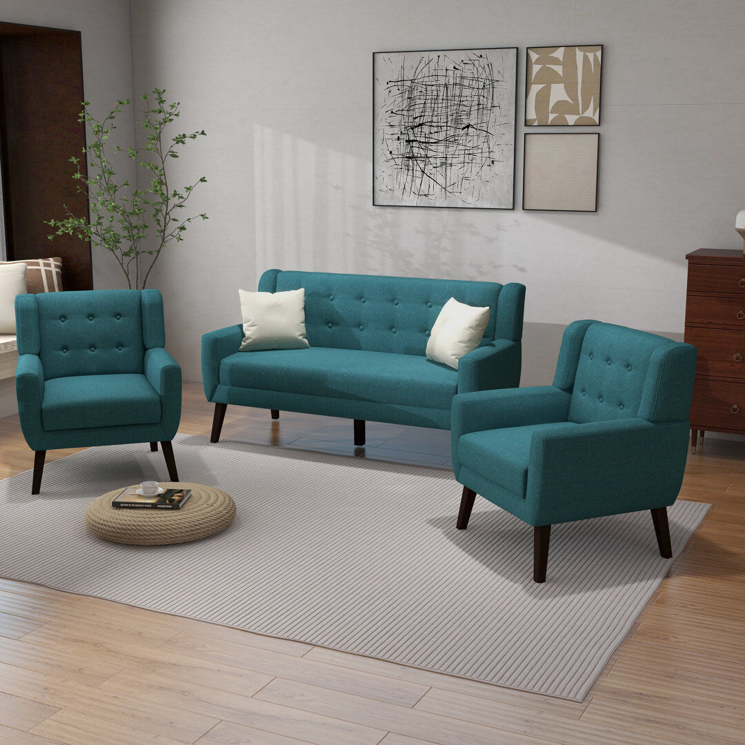 Pia Ricco Jaqueze 3 Piece Sofa Set Light Blue 3