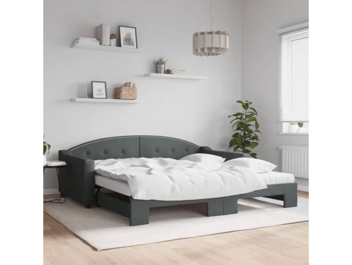 RJPLMFV Tagesbett mit Ausziehbett, 100 x 200 cm, Dunkelgrau Sofa, 2-in-1, 2 Matratzen, Schaumstoff, Holz und Metall, Design Lattenrost