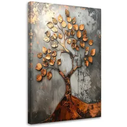 LEINWANDBILD, Grunge Baum Abstrakt grau kupferfarben