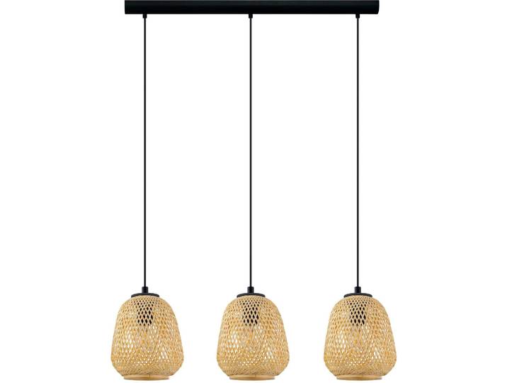 EGLO Hängeleuchte Dembleby , beige (natur), 3, Leuchten, Hängelampe Vintage, Natur, Hygge, Holzgeflecht, E27, Ø 20 cm, Hängeleuchte