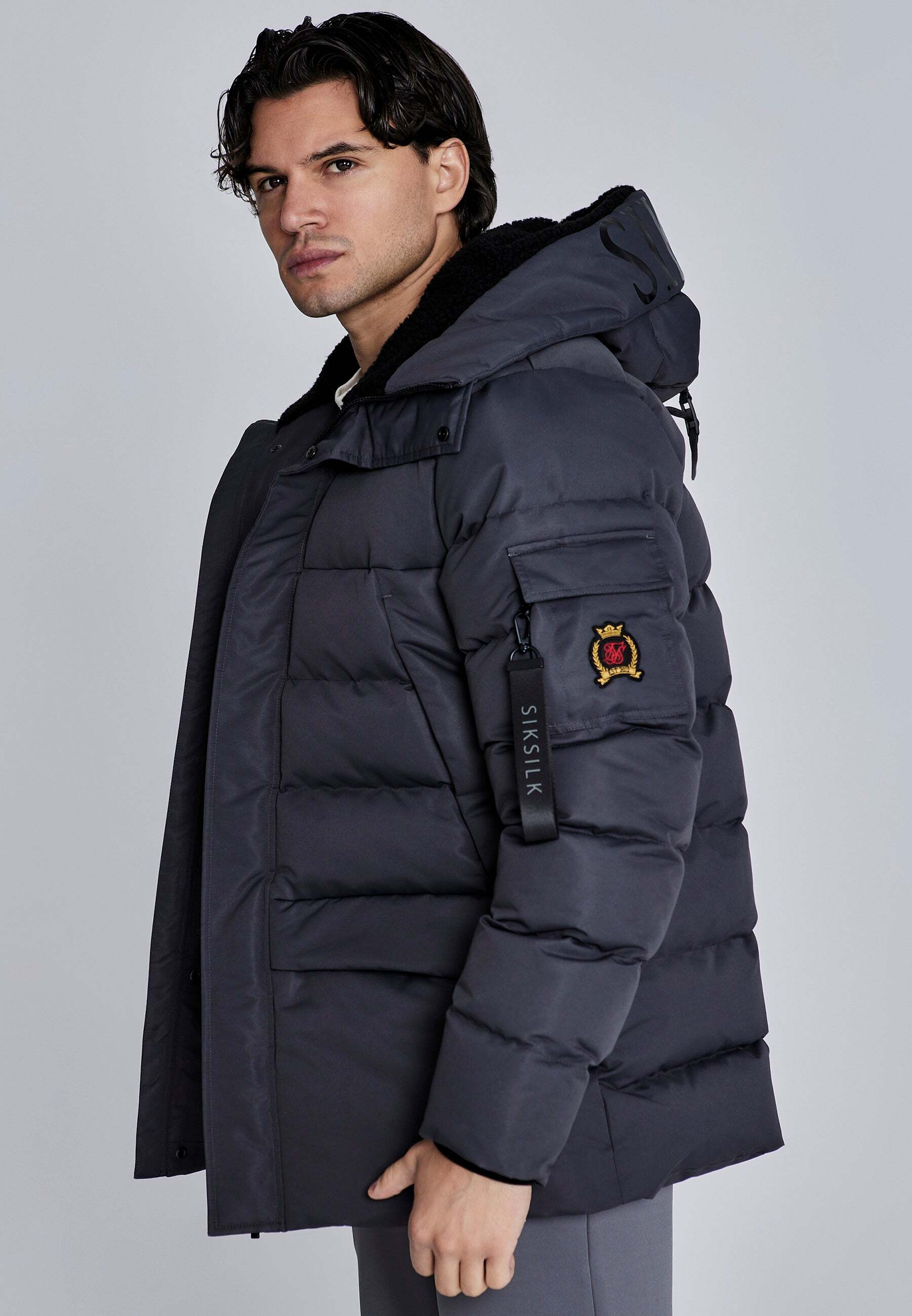 Winterjacke SIKSILK "Siksilk Winterjacke Parka", Herren, Gr. S, grau, Obermaterial: 100% Polyester PES., Jacken Winterjacke grau S