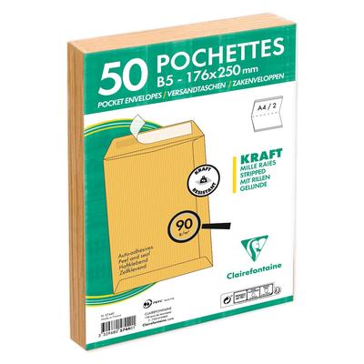 Clairefontaine 500x Versandtaschen haftklebend Kraft 176x250mm/B5 90g - Braun 5744C