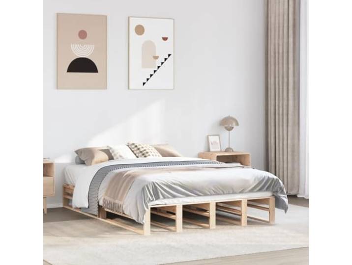 Massives Kiefernholz Bettgestell Modernes Design Klassisch 160x200 cm Braun Massivholzbett ohne Matratze 160x200 cm Kiefernholz Stabil Bettgestell Holz Rahmen Lattenrost Schlafzimmer Modern