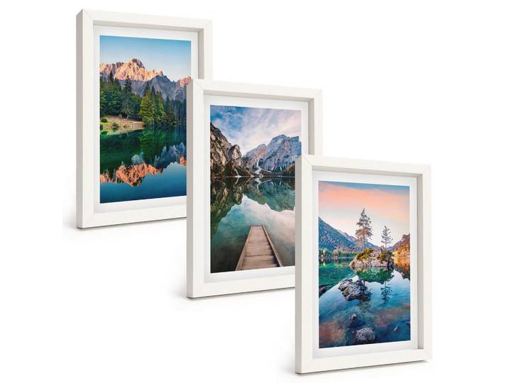 Tulup Bilder SET 3er Set - 20x30 cm Weißer Rahmen - Spiegelung des Waldes in Bergseen, Kunststoff, Rechteckig, 20x30 cm, Fotografie, Bilder & Rahmen, Bilder