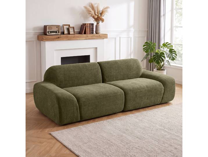HOMCOM Canapé 3 Places 244cm Chenille Vert Moderne Salon