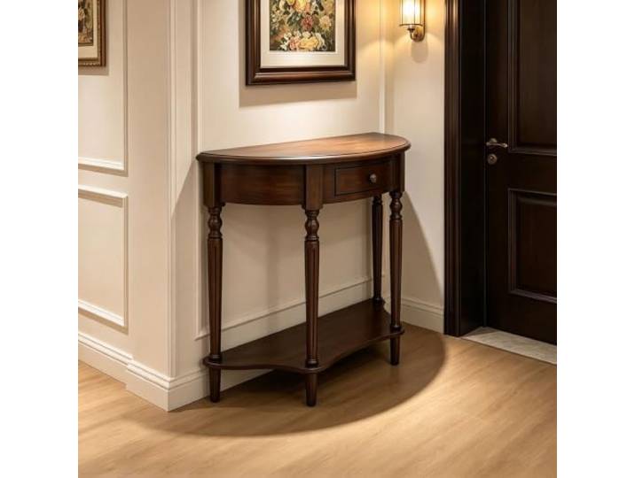 Konsolentisch mit Schubladen und Stauschrank, Halbrunder Dekotisch 80cm Vintage Konsolentisch mit Schubladen und Stauschrank für Wohnzimmer, Schlafzimmer oder Eingangsbereich, werkzeuglose Montage