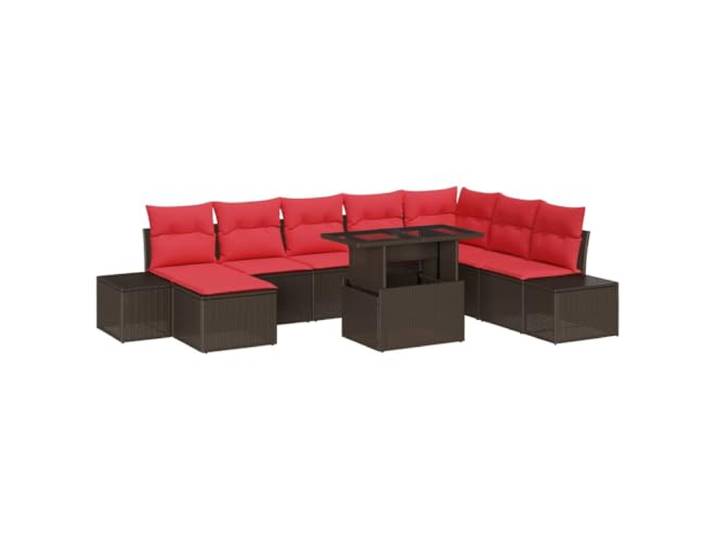 ZQQLVOO Gartensofa-Set 9 STK. Braun und Rot Poly-Rattan Modulares Design, 2-in-1 Tischplatte, Poly-Rattan, Seiten- und Ecksessel, Fußhocker, Terrassen und Gärten