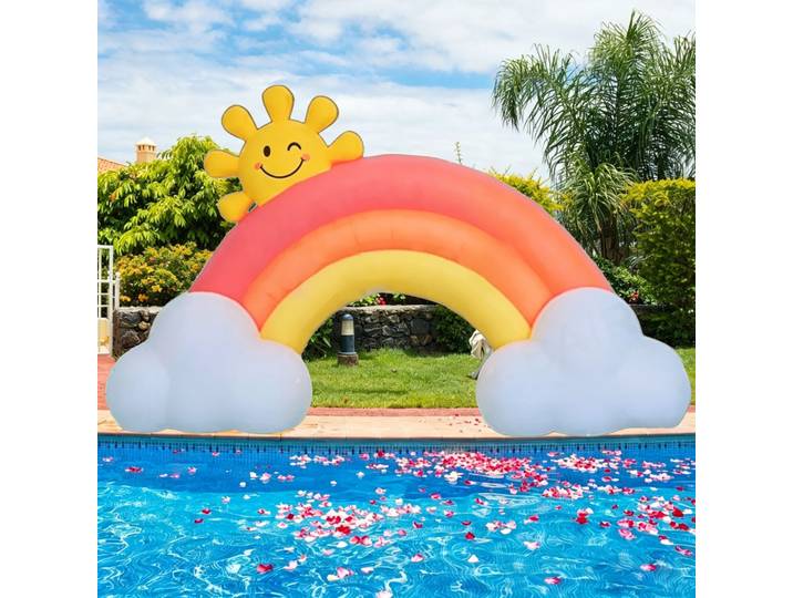 Arche Gonflable Arc-en-Ciel 3m/4m avec Soleil et Nuages, Décoration de Jardin pour Fête Extérieure, Arche Arc-en-Ciel Gonflable pour Événements d'Été