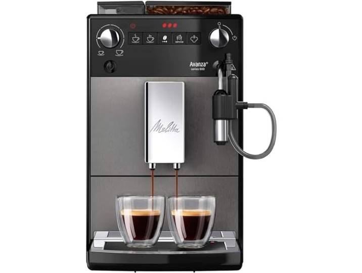 Melitta Avanza - Kaffeevollautomat mit Milchsystem, Kaffeemaschine mit Mahlwerk und extragroßem Wassertank (1,5 l) für z. B. Cappuccino oder Espresso, mystic titan