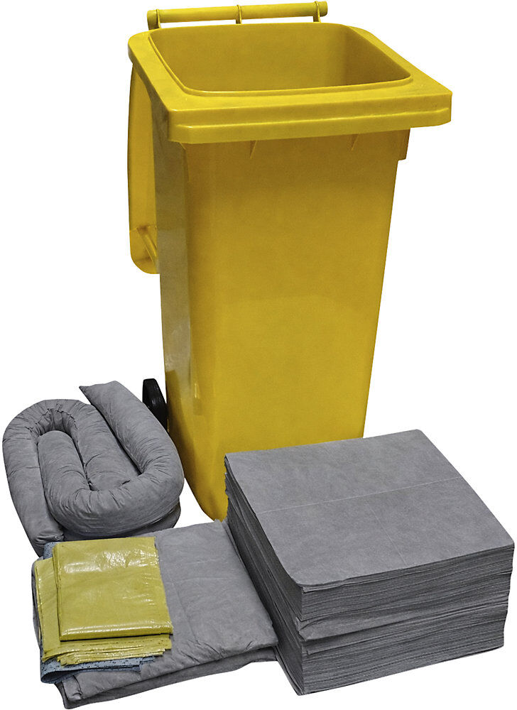 Leckage-Notfallset in Rollcontainer, Bindung 100 l, Ausführung universal, grau eurokraft basic