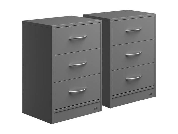 Casaria 2x Table de nuit Gris 3 tiroirs 54x39x28cm table de chevet chambre à coucher petit meuble intérieur rangement