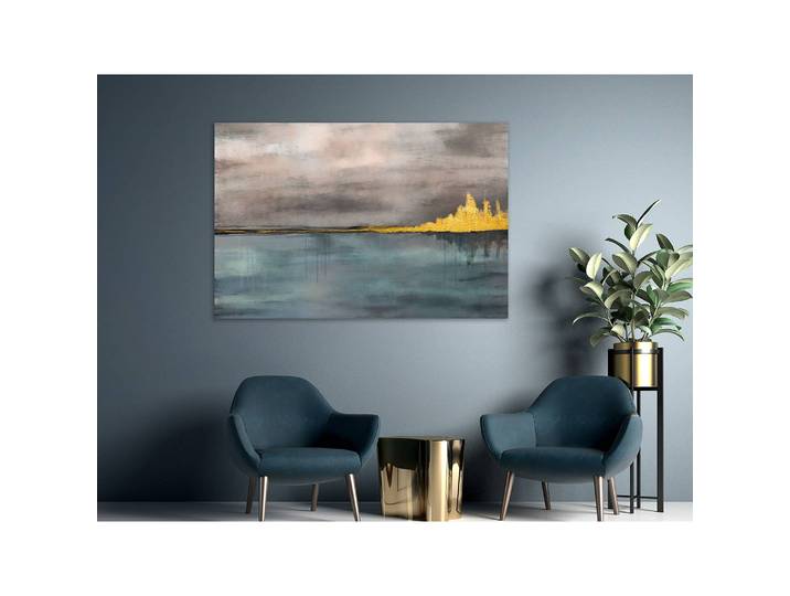 Tableau déco Golden City Lin Bleu 90 x 60cm