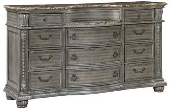 Benjara Toga 69 Inch Dresser with 11 Drawers, Gray Acacia Wood, Carved Details