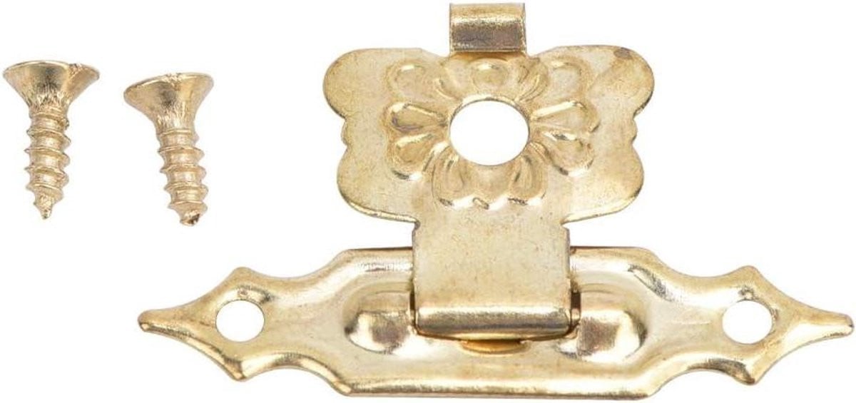 Vintage Hasp Klink met Antiek Bloem Ontwerp in Geel - 30 x 18 mm