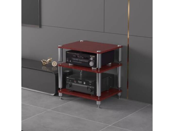 YHTCSXMD HiFi Rack, 1–4 Ebenen Audio Rack HiFi Regal aus Holz 50-mm-Edelstahlstützen, Holzplatten und Entkopplungsspitzen für Verstärker und Player; für Wohnzimmer und Hi-Fi-Bereich