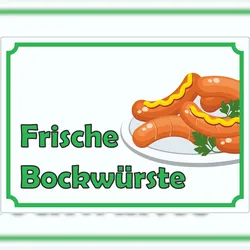 HB-Druck Frische Bockwürste Werbeaufkleber Aufkleber A8 (52x74mm)