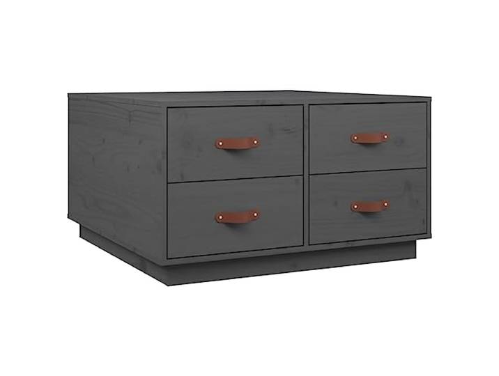 KGFHERENB Couchtisch Massivholz Kiefer Grau 80x80x45 cm Praktischer Wohnzimmertisch mit 4 Schubladen für viele Utensilien, stabile Holzplatte für Getränke und Dekoration.