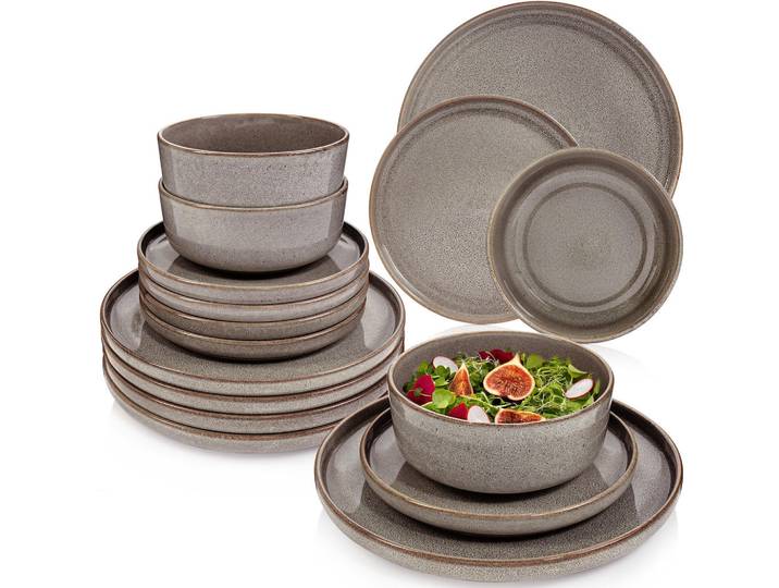 Sänger Tafelservice Kairo Graphit - 18 teilig aus Steingut, Braun, 18-teilig, 40x50x40 cm, kratzfest, Geschirr, Geschirrsets, Tafelservice