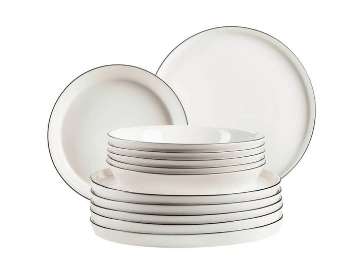 Mäser Tafelservice Sita, Schwarz, Weiß, Keramik, 12-teilig, Essen & Trinken, Geschirr, Geschirr-Sets, Tafelservice