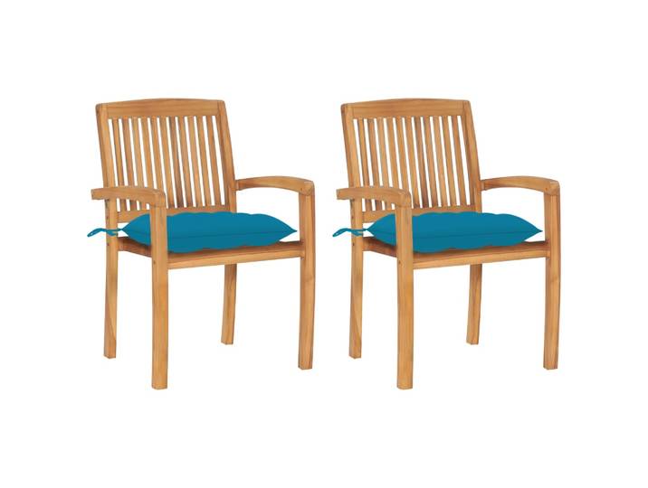 vidaXL Gartenstühle 2 Stk. mit Hellblauen Kissen Massivholz Teak