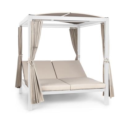 Blumfeldt Eremitage Double XL Sunbed 2 Pers Stahl-Rahmen Sonnendach Vorhänge Weiß / Sand