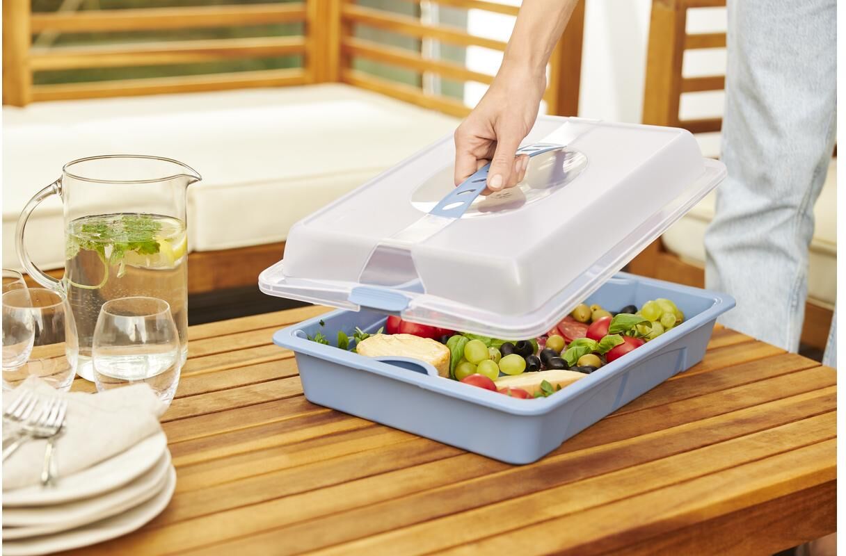Tortenplatte ROTHO "Cool & Fresh Blau/Transparent", blau (blau, transparent), B:29,5cm H:11cm L:43,5cm, Kunststoff, Servierplatten, Tortenplatte blau, transparent B/H/L: 29,5cm x 11cm x 43,5cm