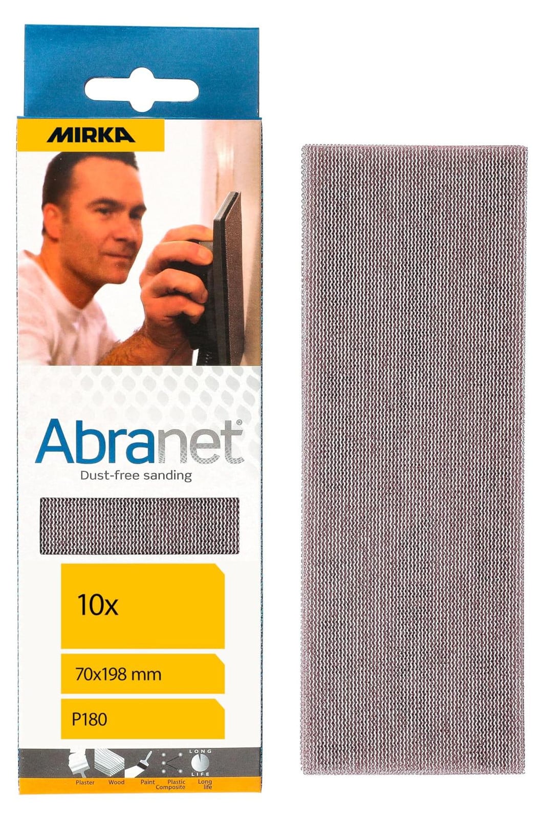 Mirka Abranet schuurvellen met klittenbandsluiting, korrel P180, 10 stuks, 70 x 198 mm