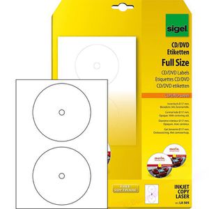 Sigel LA 505 CD/DVD Etiketten FullSize Ø117mm weiß, 50 Stück