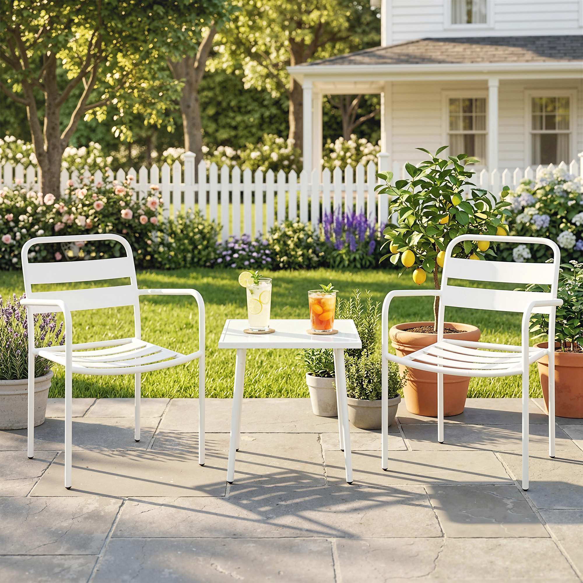 Outsunny Set Bistrò 3 pezzi: tavolino in vetro e 2 sedie, arredo esterno bianco.   Aosom Italy