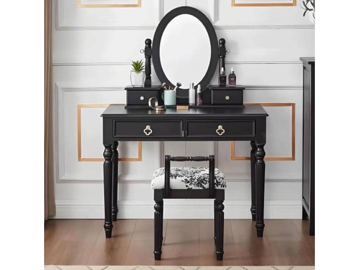 Waschtischset, ideal for kleine Räume, einfach zu montieren Schminktisch aus Massivholz im amerikanischen Stil, zur Aufbewahrung im Schlafzimmer/Wohnzimmer(Black,80cm (32in))