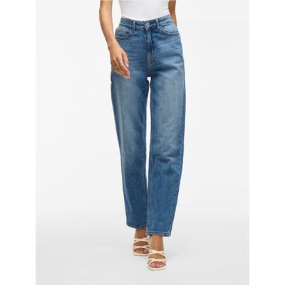 High-waist-Jeans VILA "VIKELLY JAF HW STRAIGHT JEANS-NOOS", Damen, Gr. 40, Länge 30, blau (medium blau denim), Denim/Jeans, Obermaterial: 99% Baumwolle, 1% Elasthan, unifarben, straight fit knöchellang, Jeans High-Waist-Jeans, Baumwollmischung