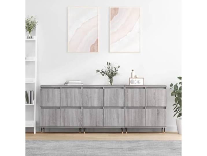 RJPLMFV Anrichte, 3-teilig, Sonoma, Grau, Holz, Technik Aufbewahrungsschrank, langlebig, feuchtigkeitsbeständig, Regal für Display, Wandbefestigung inklusive