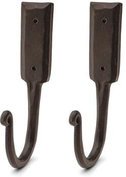 "Kings County Tools Coat Hooks Heavy Duty 2-Pack - Large 6.5” Handmade Rustic Iron Wall Hooks, Black - 6"""