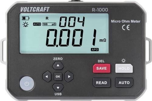 VOLTCRAFT R-1000 Mikroohmmeter 1 µΩ 1A Datenspeicher Akkubetrieb
