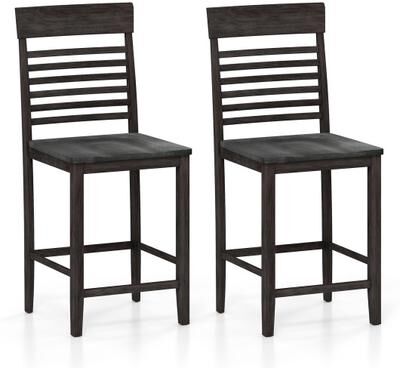 Costway Dining Chair Set of 2 with Footrests and Solid Wood Frame-Gray