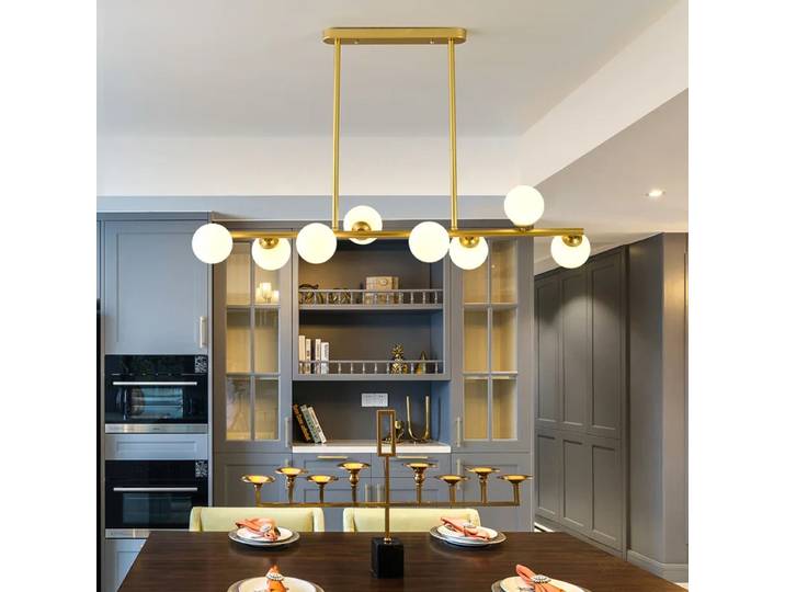 Lustre de plafond moderne pour salle à manger, Suspension horizontale, boule de verre, lampe suspendue pour cuisine, bureau, réception