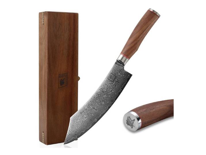 ZAYIKO Fleischmesser Kurumi Damast BBQ Blockmesser Kochmesser 20cm Klinge Nussbaumholzgriff, Damaststahl, VG10-Kern